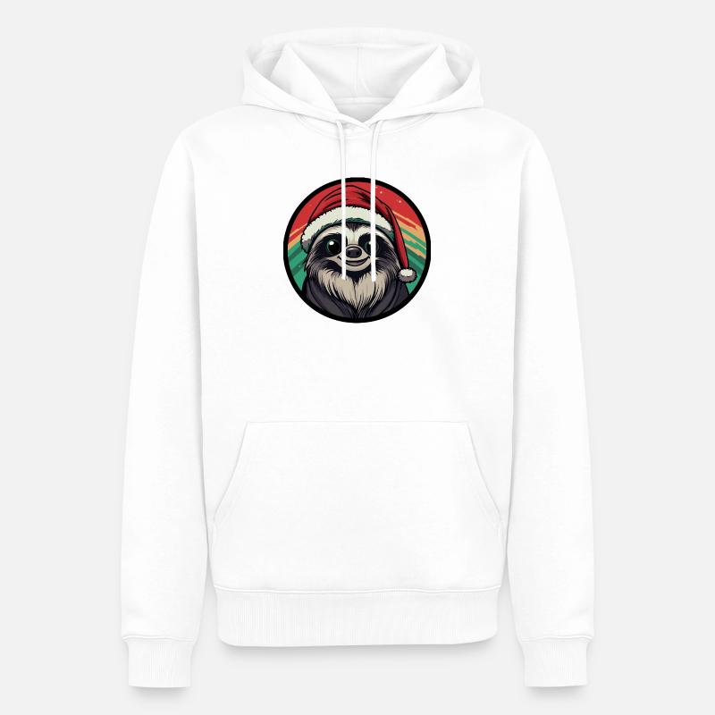 Weihnachts-Sloth im Santa-Hut - Männer Premium Bio Hoodie - Weiß