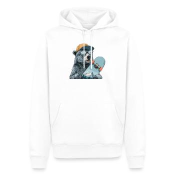Bär Skater mit Bergreflexion - Männer Premium Bio Hoodie - Weiß - Vorne - Nico (187cm)