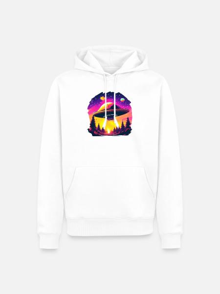 Neon UFO over neon forest - Men’s Premium Organic Hoodie - white
