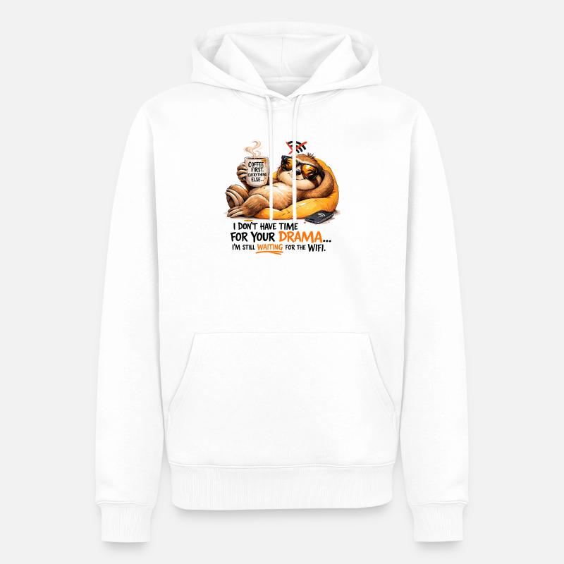 Dramat w Sloth Coffee Lounge - Ekologiczna męska bluza z kapturem Premium - biały