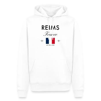 Reims, France, coordonnée Souvenir de voyage - Sweat à capuche Premium bio Homme - blanc - Devant - Nico (187cm)