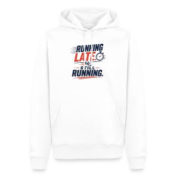 Running Late. Still Running. - Sweat à capuche Premium bio Homme - blanc - Devant - Nico (187cm)