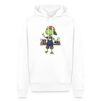 Frosch DJ Beats und  Musik - Männer Premium Bio Hoodie - Weiß - Vorne - Nico (187cm)