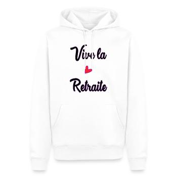 RUHESTAND. RUHESTAND. PENSIONIERT. GLÜCKLICHER RUHESTAND - Männer Premium Bio Hoodie - Weiß - Vorne - Nico (187cm)