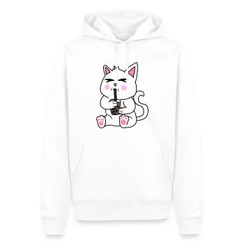 Bubble Tea Drinking White Cat Anime Kawaii - Men’s Premium Organic Hoodie - white - Front - Nico (187cm)