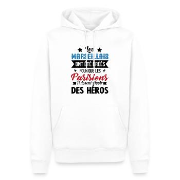 Marseillais Humour Anti Parisien Cadeau Marseille - Sweat à capuche Premium bio Homme - blanc - Devant - Nico (187cm)