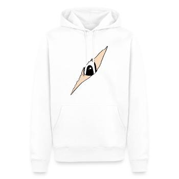 Auge schaut durch ein Riss - aufgerissener Stoff - Männer Premium Bio Hoodie - Weiß - Vorne - Nico (187cm)