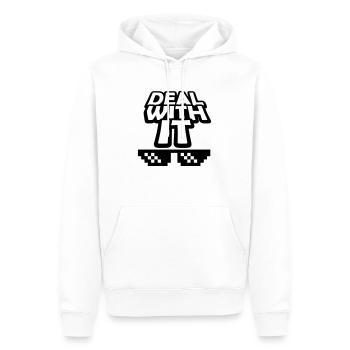 Texte Traitez-le - Sweat à capuche Premium bio Homme - blanc - Devant - Nico (187cm)