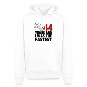 Vor 44 Jahren war ich der Schnellste - Männer Premium Bio Hoodie - Weiß - Vorne - Nico (187cm)