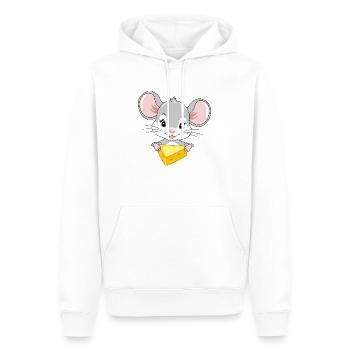 Mignon bébé souris avec un morceau de fromage - Sweat à capuche Premium bio Homme - blanc - Devant - Nico (187cm)