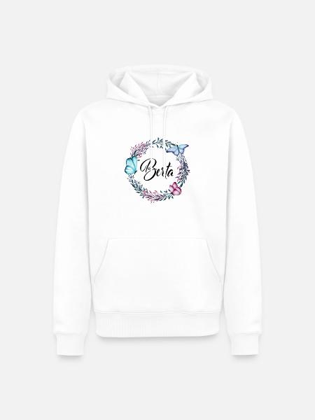 Berta, Name, Schriftzug, Blumenkranz, Geschenk - Männer Premium Bio Hoodie - Weiß