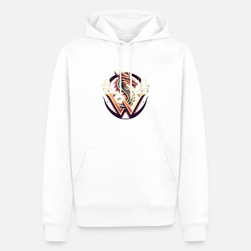 Buchstabe W mit Drache - Männer Premium Bio Hoodie - Weiß