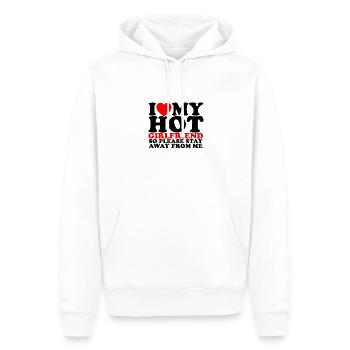 J'AIME MA PETITE AMIE CHAUDE ALORS RESTEZ LOIN DE MOI - - Sweat à capuche Premium bio Homme - blanc - Devant - Nico (187cm)