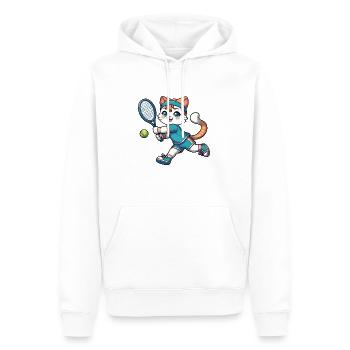Sporty cat: tennis player - Men’s Premium Organic Hoodie - white - Front - Nico (187cm)