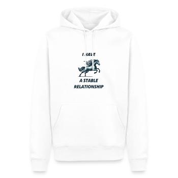 Ich habe eine stabile Beziehung, Pferd - Männer Premium Bio Hoodie - Weiß - Vorne - Nico (187cm)