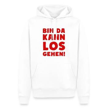 BIN DA KANN LOSGEHEN Party Motto - Männer Premium Bio Hoodie - Weiß - Vorne - Nico (187cm)