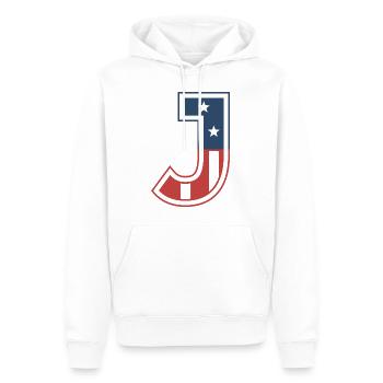 Lettre J États-Unis - Sweat à capuche Premium bio Homme - blanc - Devant - Nico (187cm)