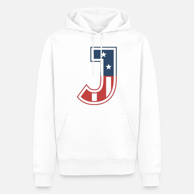 Lettre J États-Unis - Sweat à capuche Premium bio Homme - blanc