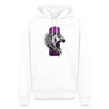 Skurrile Eleganz: Rosa gefiedertes Pferd - Männer Premium Bio Hoodie - Weiß - Vorne - Nico (187cm)