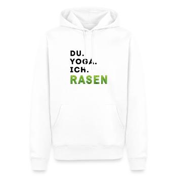 Stylisches T-Shirt mit Rasen & Yoga Statement - Männer Premium Bio Hoodie - Weiß - Vorne - Nico (187cm)