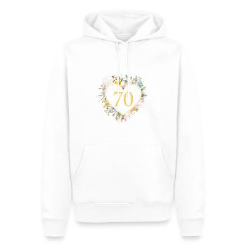 Zahl 70, Herz-Blumen, personalisierbar - Männer Premium Bio Hoodie - Weiß - Vorne - Nico (187cm)