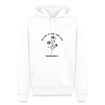 Cadeau personnalisé né en septembre fleur aster - Sweat à capuche Premium bio Homme - blanc - Devant - Nico (187cm)