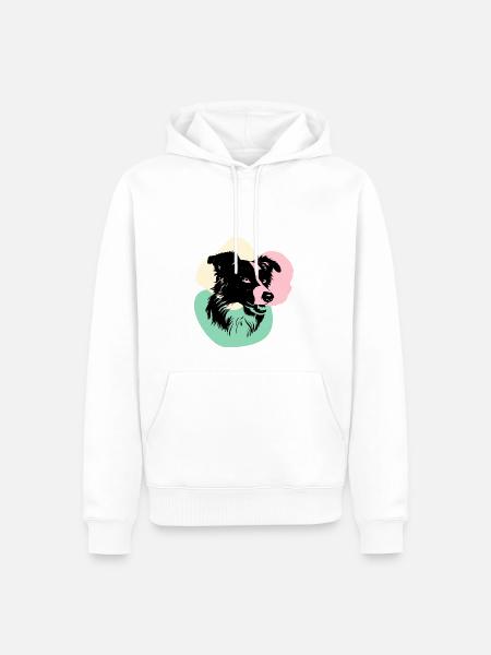 Border Collie Kopf 2 - Männer Premium Bio Hoodie - Weiß
