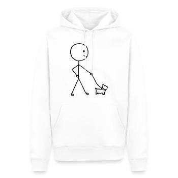 Drôle de stickman marchant avec un chien - Sweat à capuche Premium bio Homme - blanc - Devant - Nico (187cm)