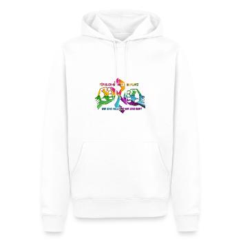 FÜR EUCH IST HIER KEIN PLATZ WIR SIND VIELE ...... - Männer Premium Bio Hoodie - Weiß - Vorne - Nico (187cm)