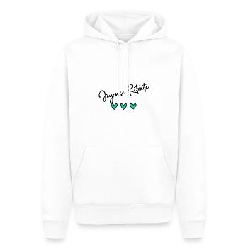 RETRAITE. BONNE RETRAITE. JOYEUSE RETRAITE - Sweat à capuche Premium bio Homme - blanc - Devant - Nico (187cm)