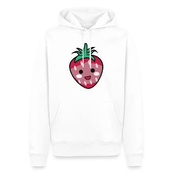 Idée cadeau Fraise avec visage sourire - Sweat à capuche Premium bio Homme - blanc - Devant - Nico (187cm)