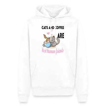 cats and coffee best human friends - Sweat à capuche Premium bio Homme - blanc - Devant - Nico (187cm)