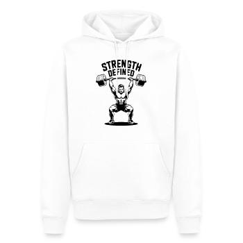Strength defined - Fitness Motivation - Männer Premium Bio Hoodie - Weiß - Vorne - Nico (187cm)