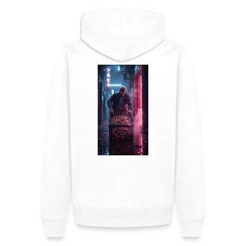 Neon Alley Rebell mit Flaschenkorb - Männer Premium Bio Hoodie - Weiß - Hinten - Nico (187cm)
