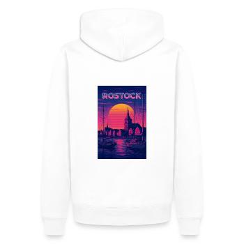 Rostock im Neon-Glanz – Hafenstadt im Retro-Look - Männer Premium Bio Hoodie - Weiß - Hinten - Nico (187cm)
