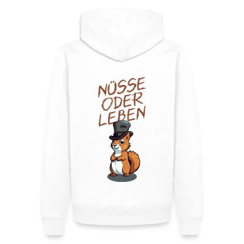 Nüsse Oder Leben - dunkel - Männer Premium Bio Hoodie - Weiß - Hinten - Nico (187cm)