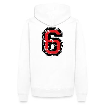 Zahl 6 - Nummer 6 (Vintage Rot) Nr. 6 - Männer Premium Bio Hoodie - Weiß - Hinten - Nico (187cm)