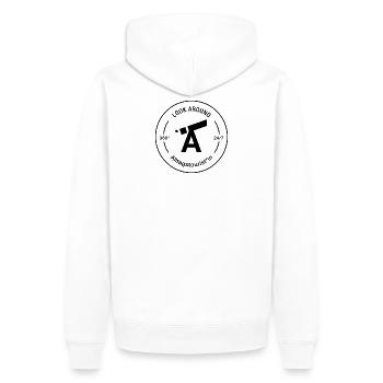 GODNEWS Alltagstourist*in »Look Around« - Männer Premium Bio Hoodie - Weiß - Hinten - Nico (187cm)