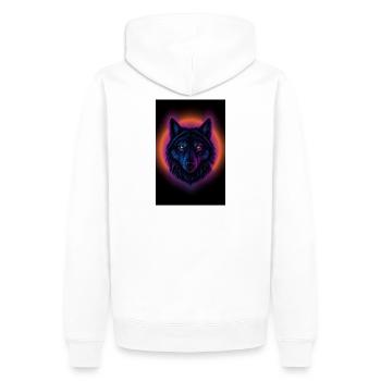 Neon Wolf auf Orange Circle - Männer Premium Bio Hoodie - Weiß - Hinten - Nico (187cm)