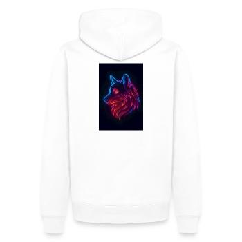 Regenbogen-Neon-Wolf - Männer Premium Bio Hoodie - Weiß - Hinten - Nico (187cm)