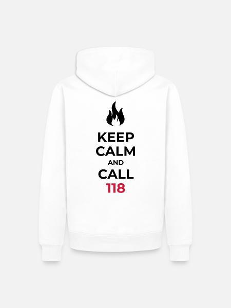 Restez calme et appelez le 118 numéro d'urgence suisse - Sweat à capuche Premium bio Homme - blanc