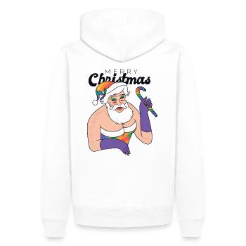 Christmas uggly, Santa, Drag Queen, shirt funny - Men’s Premium Organic Hoodie - white - Back - Nico (187cm)