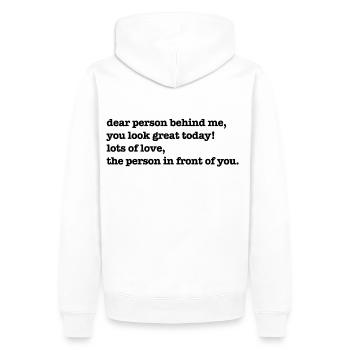 Liebe Person hinter mir / dear person behind me - Männer Premium Bio Hoodie - Weiß - Hinten - Nico (187cm)
