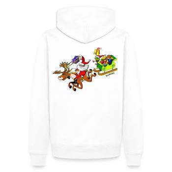 La livraison de cadeaux du Père Noël avec un - Sweat à capuche Premium bio Homme - blanc - Dos - Nico (187cm)