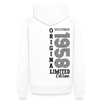 Cadeau original du 64e anniversaire de décembre 1958 - Sweat à capuche Premium bio Homme - blanc - Dos - Nico (187cm)