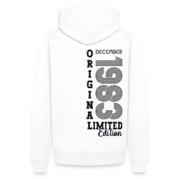 Cadeau original du 39e anniversaire de décembre 1983 - Sweat à capuche Premium bio Homme - blanc - Dos - Nico (187cm)