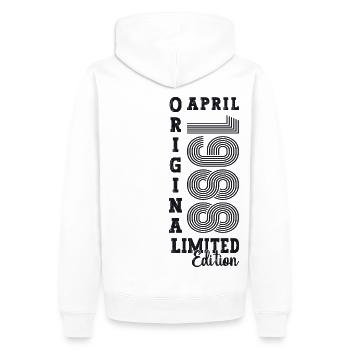 35e anniversaire homme April Né 1988 Original - Sweat à capuche Premium bio Homme - blanc - Dos - Nico (187cm)