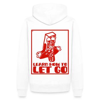 Learn to let go with humor - Men’s Premium Organic Hoodie - white - Back - Nico (187cm)