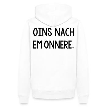 Oins nach em onnere Badisch Dialekt - Männer Premium Bio Hoodie - Weiß - Hinten - Nico (187cm)