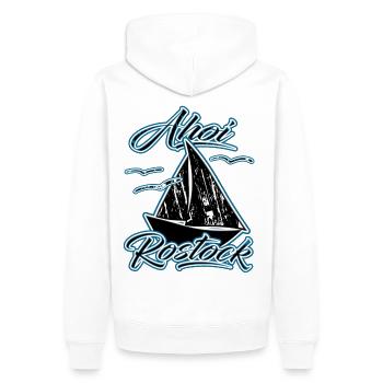 Ahoi Rostock | Yolo-Artwork - Männer Premium Bio Hoodie - Weiß - Hinten - Nico (187cm)